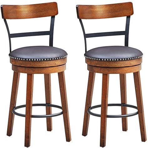 Amazon.com: COSTWAY Bar Stools Set of 2, 360-Degree Swivel Stools with Leather Padded Seat, Single Slat Ladder Back & Solid Rubber Wood Legs, Counter Height Stools for Pub, Restaurant, Kitchen, Brown (2, 25.5): Home & Kitchen Foot Ring, Counter Height Bar, Swivel Bar Stools, Rubber Wood, Room Layout, Counter Height, Bar Stool, Wood Legs, Dining Chair