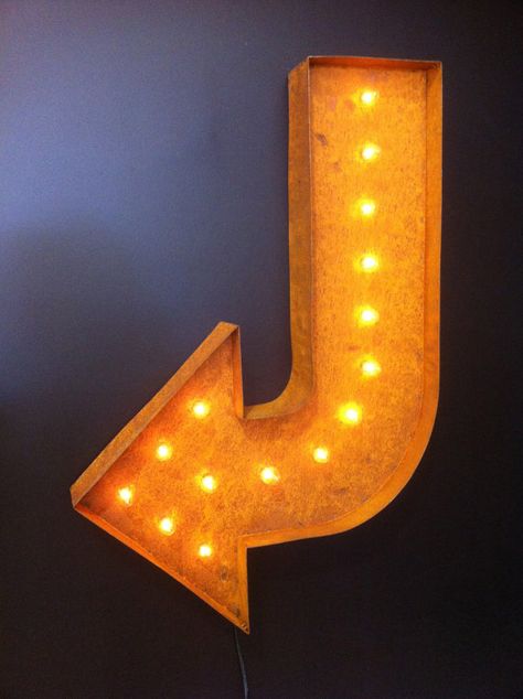 . Homemade Lighting, Marquee Signage, Flea Market Booth Ideas, Vintage Marquee Lights, Business Restaurant, Curved Arrow, Up Arrow, Home Game Room, Vintage Marquee