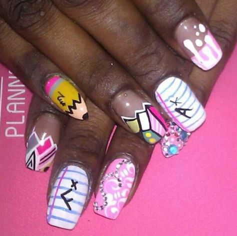 Nails Cartoon Nail Designs, Nails 2014, Back To School Nails, School Nails, Acrylic Gel, Get Nails, Nails Desing, Beautiful Nail Designs, Cute Nail Art