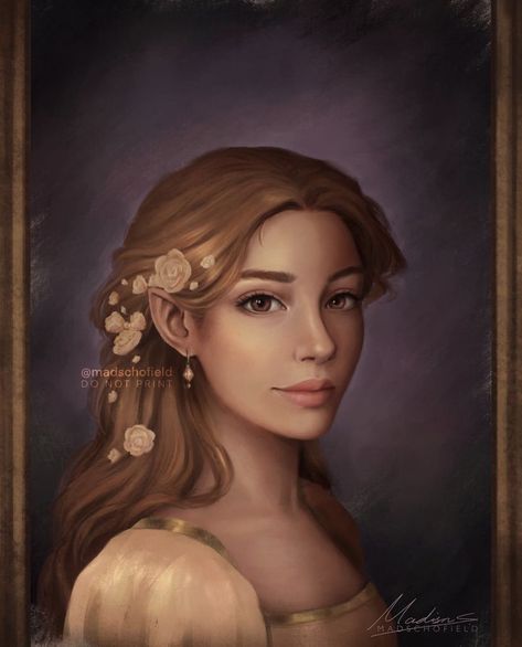 Mads Schofield Acotar, Elain Archeron Fanart, Mads Schofield, Nesta Cassian, Archeron Sisters, Elain Archeron, Tam Lin, Roses Book, Portrait Series