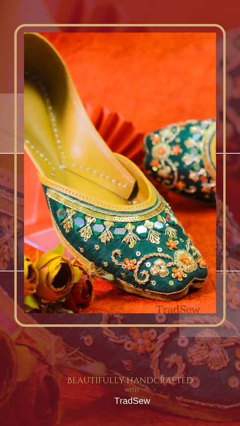 Make your festive look look even perfect. Green Jutti, Jutti Design, Punjabi Jutti, Festive Look, Footwear Collection, Modern Elegance, Soft Leather, Make Your, Festival