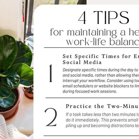 Miriam Johnson | Virtual Assistant | Producer on Instagram: "A healthy work-life balance is essential for maintaining overall well-being and long-term productivity. It helps reduce stress, preventing the negative effects of burnout, which can significantly impact both personal and professional life. By allocating time for family, hobbies, and self-care, individuals can recharge and return to work with renewed energy and focus.   This balance fosters better mental and physical health, leading to fewer health problems and a more positive outlook on life. Additionally, it enhances job satisfaction and motivation, as employees feel valued and respected. Companies that promote work-life balance often see increased loyalty and lower turnover rates. Ultimately, a healthy work-life balance contrib Family Hobbies, Mental And Physical Health, Positive Outlook On Life, Job Satisfaction, Healthy Work, Return To Work, Positive Outlook, Work Life Balance, Work Life