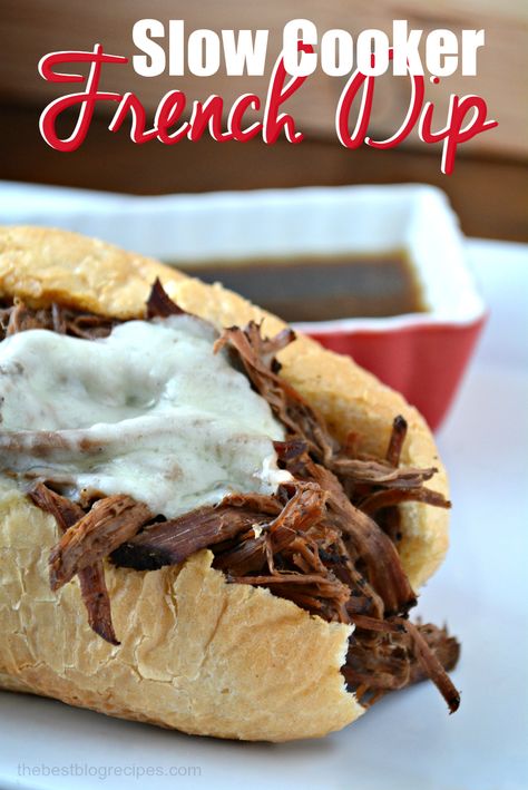 These Slow Cooker French Dip Sandwiches with Au Jus Sauce are easy to make, moist and have the most amazing flavor! This is going to be a new family favorite recipe for sure! French Dip Recipe, Jus Sauce, Slow Cooker French Dip Sandwiches, Slow Cooker French Dip, French Dip Recipes, French Dip Crock Pot, French Dip Sandwiches, Dip Sandwiches, French Dip Sandwich