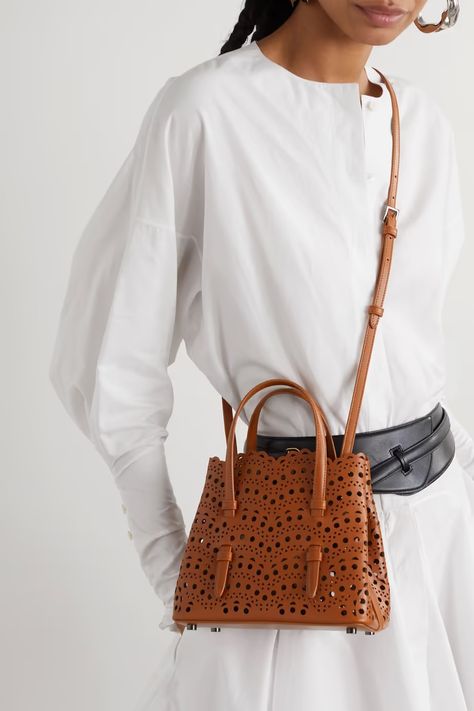 Alaia Mina, Alaia Bag, Real Leather Bags, Laser Cut Leather, Laser Cut Patterns, Perforated Leather, Net A Porter, Smooth Leather, Women Collection