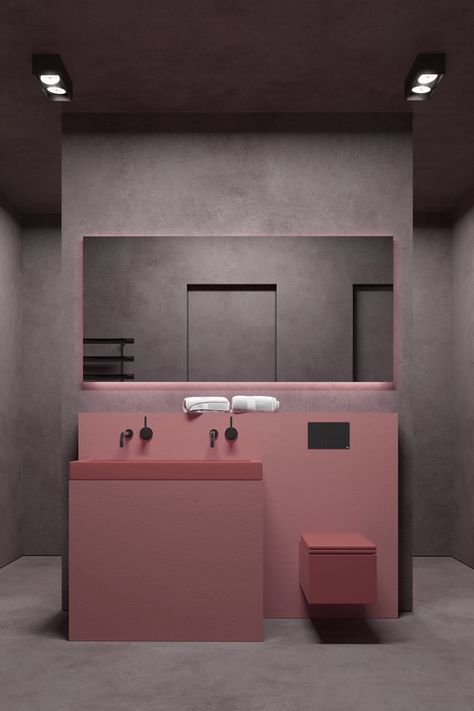 Rose Pink Bathroom, Pink Washroom, Pink Fitness, Pink Toilet, Restroom Design, Loft Furniture, Flat Interior, Bungalow Design, Toilet Design