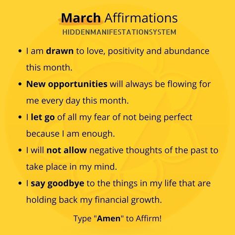 March Affirmations, Month Affirmations, March Quotes, Daily Mantras, I Say Goodbye, March Month, Daily Mantra, Positive Affirmation, Negative Thoughts