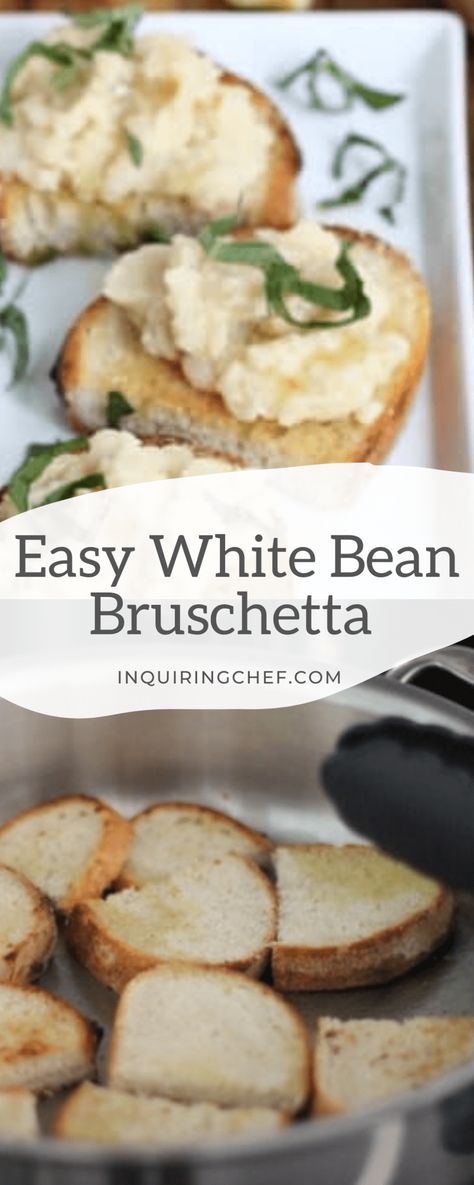 White Bean Bruschetta takes a simple can of white beans and elevates them with fresh aromatics like chopped basil, roasted garlic, and earthy olive oil. Spread the creamy topping on crisp rounds of bread and guests will devour these crunchy, creamy, bite-sized snacks. White Bean Bruschetta, Bean Appetizers, White Appetizers, Resistant Starches, Bean Bruschetta, Easy Homemade Hummus, White Bean Spread, White Bean Puree, Easy Hummus Recipe