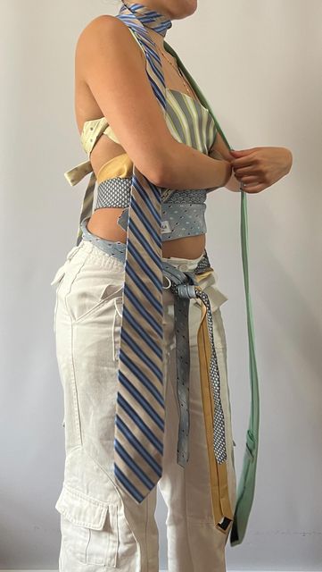 Assunta on Instagram: "Revel in Timeless Style: Unleash the magic of vintage ties, transformed into tops, now available to shop on our website - - - - - #explorepage #exploremore #nyc #upcycledtops #reworkedtops #explore" Top Made Out Of Ties, Shirt Made Of Ties, Top Made Of Ties, Diy Tie Top, Upcycling Aesthetic, Tie Top Outfit, Reworked Tops, Neck Tie Top, Creative Tops