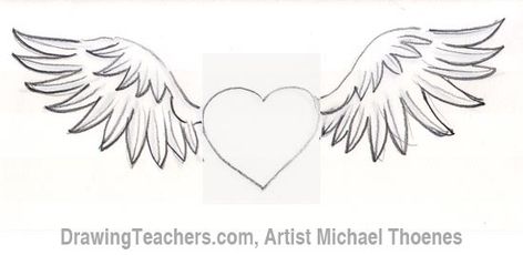 How to Draw a heart with Wings Step 6 Heart With Wings Tattoo Design, Angel Drawing Easy, Cross With Wings Tattoo, Draw A Heart, Heart With Wings Tattoo, Traditional Heart, Drawing Heart, Angel Wings Drawing, Fake Tattoo Sleeves