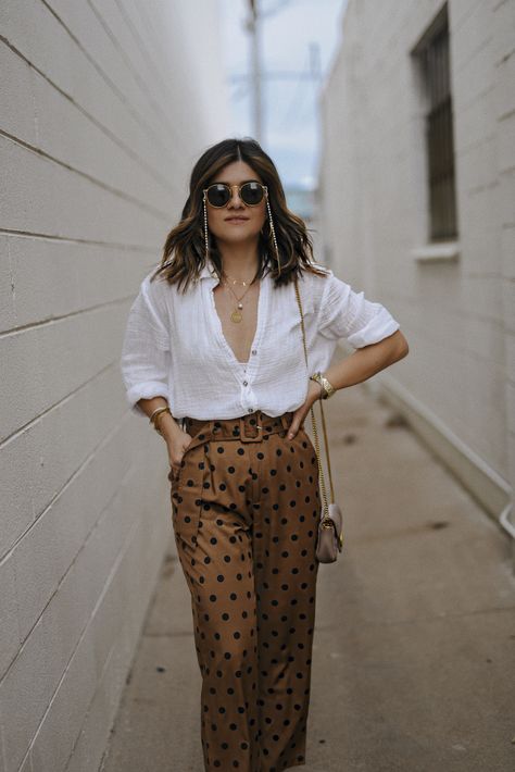 THE CHICEST POLKA DOT PANTS YOU COULD EVER OWN | polka dot pants outfit summer | how to wear polka dot pants | neutral outfit ideas summer | linen shirt outfit summer | trouser pants outfit summer | chic summer outfits | summer street style | CHIC TALK #polkadots #summeroutfits Polka Dot Pants Outfit, Linen Shirts Women Outfits, Linen Pants Outfit Summer, Linen Shirt Outfit, Female Manager, Summer Linen Shirt, Pants Outfit Summer, Dots Outfit, Linen Pants Outfit