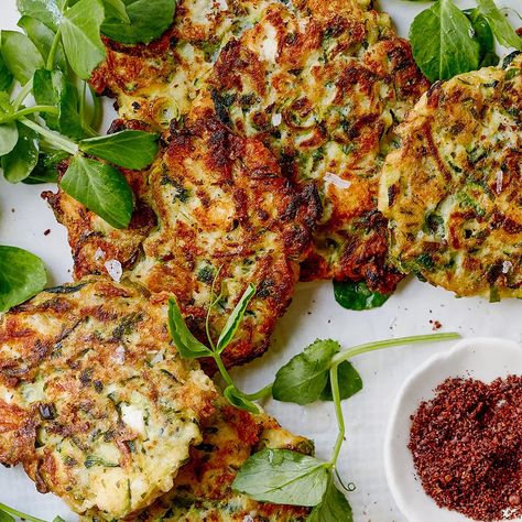 Zucchini feta fritters recipe Recipe | Better Homes and Gardens Vegetarian Dinner Recipes, Zucchini Feta, Vegetarian Chicken, Fritters Recipe, Zucchini Fritters, Fritter Recipes, Vegetarian Dinners, Slow Cooker Soup, Vegetarian Recipes Dinner