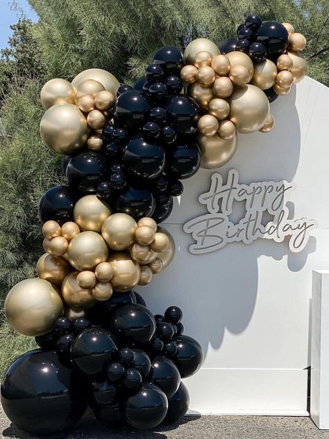 Black Backdrops For Parties, 30th Ideas, 19th Bday, Backdrop Arch, Black And Gold Balloons, Balloon Arch Kit, Mommy Birthday, Garland Ideas, Breakfast Easy