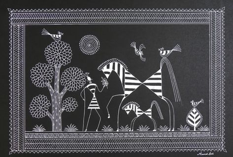 Warli Tree, Saura Painting, Saura Art, Black White Artwork, Abs Art, Worli Painting, Warli Painting, Indian Traditional Paintings, Funny Eggs