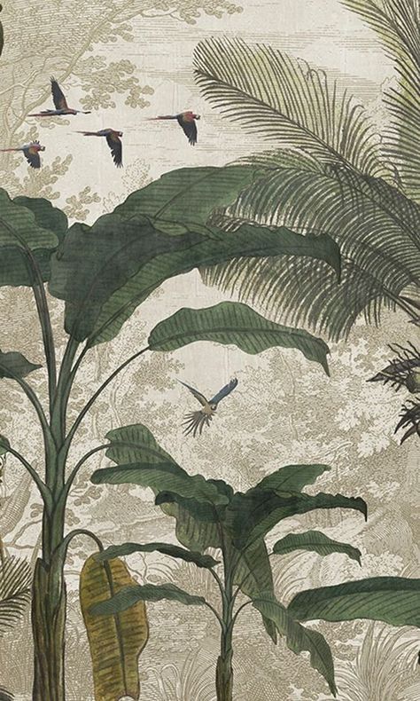 Green Tropical Illustration Digital Wallpaper M9484 – Walls Republic US Art Deco Green Wallpaper, Dark Green Wall Art, Green Wallpaper Room, Dark Jungle Aesthetic, Tropical Wallpaper Texture, Restaurant Wallpapers, Green Wall Pictures, Jungle Wall Painting, Dark Tropical Wallpaper