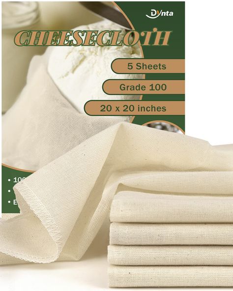 PRICES MAY VARY. Safety Food Grade: Our cheesecloth is made of 100% unbleached cotton, which is completely food grade, so you can enjoy the pleasure of making food with confidence High Quality 100 Grade Cloth: Our high quality cheese cloth is up to 46 x 54 thread/inch, high density can better filter out all the impurities and make your food taste more delicate and smooth. Perfect Size: We found the best size for multiple uses and added hemmed design for you, you don't have to worry about strippi 100 Grade, Pear Fruit, Making Food, Food Strainer, Prime Rib Roast, Homemade Yogurt, Piece Sign, Jams & Jellies, How To Make Cheese