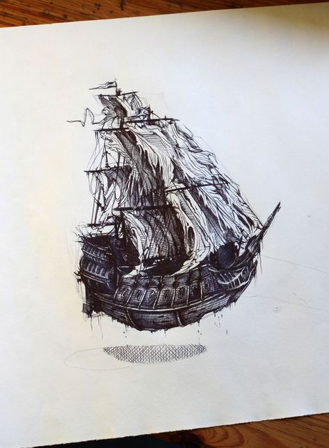 Pi Tattoo, Bioshock Tattoo, Pirate Ship Tattoos, Ship Sketch, Pirate Ship Tattoo, Japanese Tiger Tattoo, Boat Tattoo, Flying Ship, Pirate Tattoo