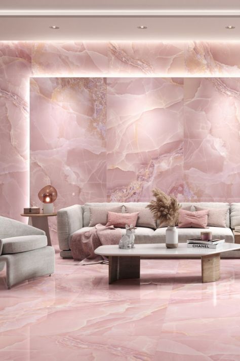 Onyx Porcelain Tile, Onyx Kitchen, Marble Living Room, Gold Shower Curtain, House Extension Design, Pink Tiles, Secret Rooms, Porcelain Tiles, Marble Floor