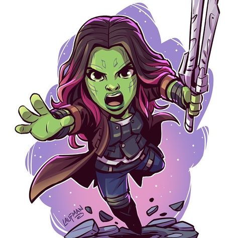 ‪Here is Gamora. The Guardians print pack now available on my website www.dereklaufman.com (link in my profile) #gotg #GuardiansOfTheGalaxy… Derek Laufman, Chibi Marvel, Avengers Cartoon, Marvel Cartoons, Karakter Marvel, Marvel Tattoos, Marvel Drawings, Marvel Characters Art, Marvel Artwork