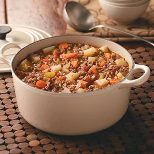 Favorite Hamburger Stew Recipe from Taste of Home -- shared by Marcia Clay of Truman, Minnesota Favorite Hamburger Stew, Hamburger Stew, Think Food, Stew Recipe, Soup And Sandwich, Beef Dishes, Delicious Soup, Stew Recipes, Naan