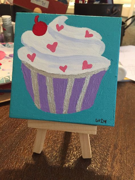 Cupcake on canvas using acrylics by child. Cupcake Painting Easy, Cupcake Painting, Art Handouts, Paintings Easy, Cupcake Art, General Ideas, Canvas Paint, Painting Easy, Paint Night