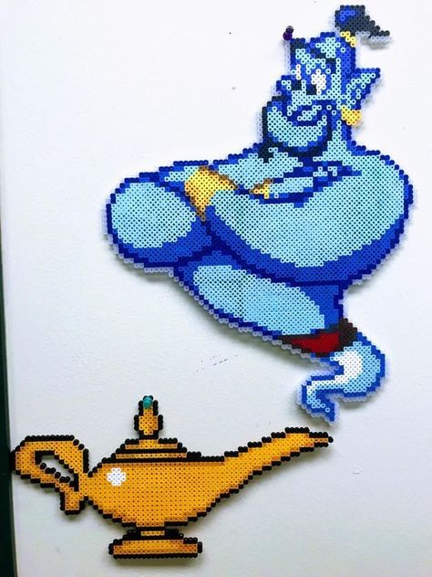 Genie From Aladdin, Hama Beads Disney, Hama Disney, Pixel Beads, Melty Bead Patterns, Pearl Beads Pattern, Easy Perler Beads Ideas, 8bit Art, Hama Beads Design