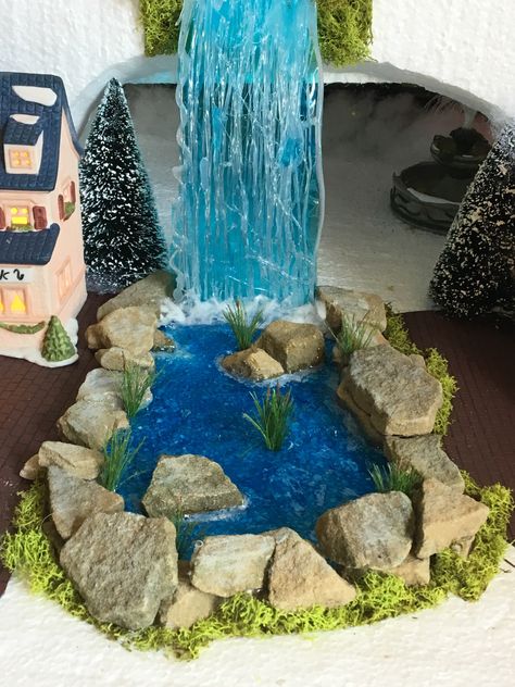 Diarama Ideas Water, Apartment Decorating Wall, Wall Plants Indoor, Diy Fairy House, Metallic Blue Paint, Waterfall Project, Living Wall Indoor, Rock Fountain, Indoor Plant Wall