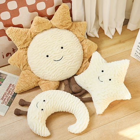 Nursery Cushion, Space Themed Room, Moon Pillow, Cute Sun, Happy Sun, Doll Home, Star And Moon, Kawaii Plush, Plush Pillow