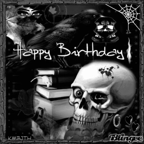 Happy Birthday Creatures via GIPHY  Skull, mice, frogs, snake, flaming skull, B&W, flames Skull Birthday Wishes, Happy Birthday Skulls Image, Spooky Happy Birthday, Happy Birthday Metal Rock, Skull Happy Birthday, Dark Happy Birthday, Happy Birthday Gothic, Happy Birthday Skulls, Skull Gif