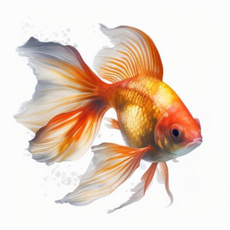 Fish Photography Aesthetic, Golden Fish Drawing, Gold Fish Drawing, Goldfish Drawing, Goldfish Painting, Fish Reference, Beautiful Tropical Fish, Goldfish Art, Watercolor Beginner