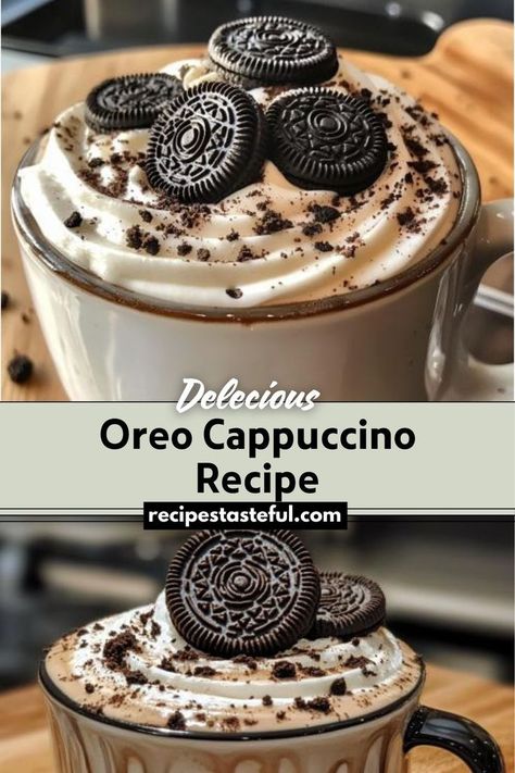 This Oreo Cappuccino blends the rich flavors of coffee and chocolate with a creamy Oreo-infused whipped cream topping. It's a refreshing and indulgent drink perfect for any time you want a delicious twist on your iced coffee. White Chocolate Syrup, Cappuccino Recipe, Whipped Cream Topping, Traditional Thanksgiving Recipes, Iced Cappuccino, Chocolate And Coffee, Oreo Flavors, Easy Thanksgiving Recipes, Healthy Thanksgiving