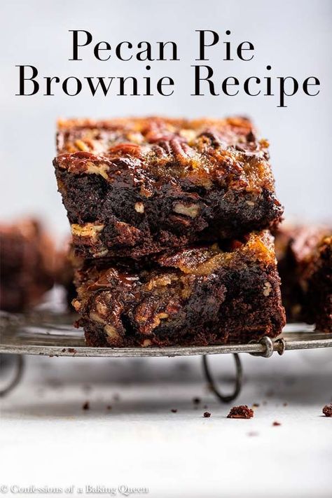 Step-by-step photos teach you how to bake this pecan pie brownie recipe! Perfectly thick and chewy brownies are filled with pecans and chocolate chips then topped with a gorgeous layer of pecan pie filling. You will swoon for these autumn brownies. Pecan Pie Brownies Recipe, Pecan Brownies Recipe, Gooey Pecan Pie, Pecan Pie Brownies, Pecan Brownies, Pie Brownies, Derby Pie, Fun Thanksgiving Desserts, Pecan Pie Filling