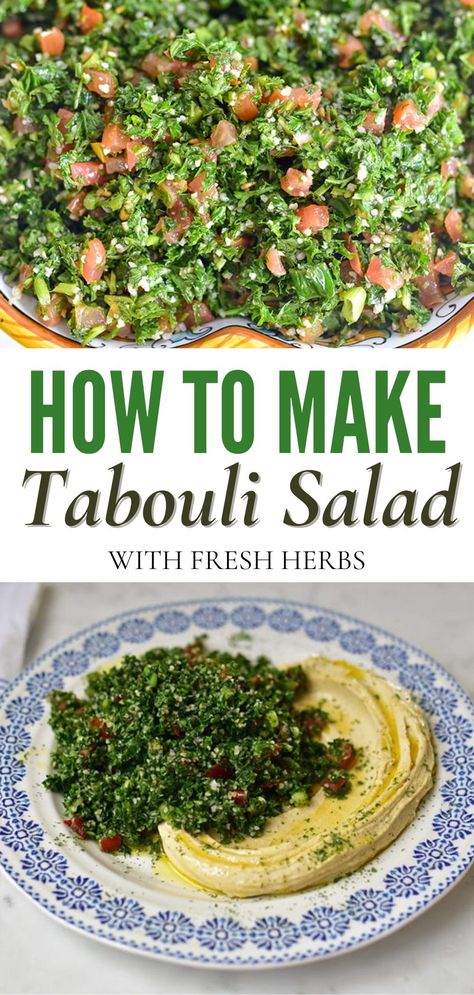 Also known as tabouli or tabooli, this fresh herb salad shines with a simple lemon vinaigrette. The key to perfection lies in balancing the bulgur wheat with an abundance of fresh herbs. Elevate your salad game with this vibrant and refreshing dish that celebrates the essence of Lebanese cuisine. Middle East Salad, Tabula Salad, Lebanese Salad Recipes, Easy Tabouli Recipe, Tabouli Recipe Lebanese, Tabbouleh Recipe Traditional, How To Make Tabouli Salad, Tabule Salad, Diner Night