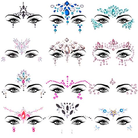 SIQUK 12 Sets Face Jewels Mermaid Face Gems Face Rhinestone Temporary Tattoos Crystal Tears Gems Stones for Race Carnival Festival Party Cat Face Makeup, Festival Face Gems, Festival Face Jewels, Mermaid Face, Coachella Makeup, Face Rhinestones, Face Crystals, Jewel Tattoo, Festival Face