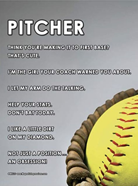 Softball Pitching Quotes Motivation, Softball Pick Up Lines, Softball Relatable, Softball Quotes Motivational, Softball Pitcher Quotes, Pitcher Quotes, Softball Shirt Designs, Softball Memes, Softball Things