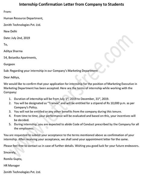 Internship Confirmation Letter from Company to Students , Sample internship acceptance letter to student, internship confirmation letter from company Internship Acceptance Letter, Employment Letter Sample, Formal Business Letter Format, Employment Letter, Thank You Letter Examples, Scholarship Thank You Letter, Business Letter Example, Find Jobs Online, Personal Development Plan Example