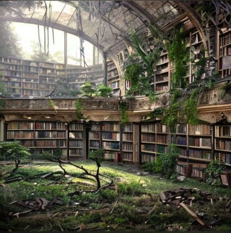 Abandoned Library, Gothic Library, Victorian Greenhouses, Ancient Library, Haunted Dollhouse, Old Library, Library Aesthetic, Plant Book, Plants Growing