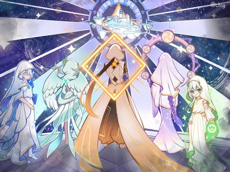 All 7 Archons Genshin, Focalors And Archons, Seven Archons Genshin, Genshin Impact Archons Wallpaper, Genshin Impact Focalor Art, All Archons Genshin, Archons Wallpaper, The Archons Genshin, Focalor Genshin Art