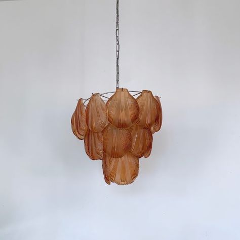 Contemporary Orange Glass Shell Chandelier - Agapanthus Interiors Boho Shell Chandelier, Shell Black Chandelier, Philipino Shell Lamp, Contemporary Outdoor Lighting, Orange Glass Chandelier, Eclectic Chic, Shell Chandelier, 60s Glass Lamp Orange, Food Lab