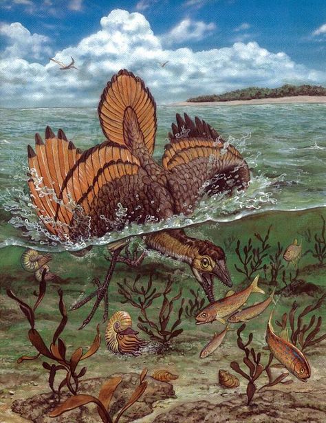 Archaeopteryx lithographica catching fish by Mark Halllett Archaeopteryx Art, Prehistoric Planet, Spec Evo, Extinct Birds, Feathered Dinosaurs, Raptor Dinosaur, Prehistoric World, Animal Artwork, Paleo Art