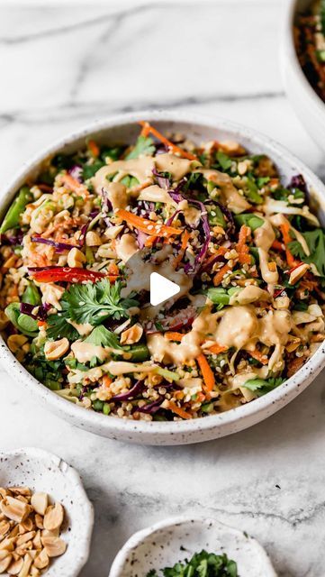 The Real Food Dietitians on Instagram: "⭐️Comment “SALAD” and we’ll DM the recipe link to you right away⭐️

Healthy, hearty, and loaded with colorful veggies this Thai Peanut Quinoa Salad is as scrumptious as it looks. It’s tossed in a flavorful peanut Thai dressing and topped with crushed peanuts, cilantro, and sesame seeds.

⭐️FOR THE RECIPE⭐️ 

👉🏼Comment “SALAD” and we’ll DM the recipe link to you 

👉🏼OR tap the link in bio then the photo of this Thai-Inspired Peanut Quinoa Salad 

👉🏼OR head straight to our website at: TheRealFoodDietitians.com and use the search bar for “Thai Peanut Quinoa Salad”

#therealfooddietitians #salad #saladideas #instasalad #healthyrecipes #lunchideas #highprotein #highproteinmeals #saladrecipe" Dinner This Week, Quinoa Salad, Sesame Seeds, High Protein Recipes, Cilantro, Kitchen Inspirations, Meal Prep, Real Food Recipes, Salad Recipes