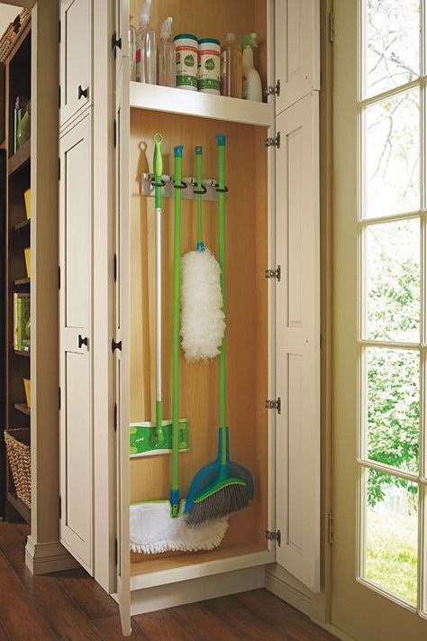 This versatile utility cabinet comes with a broom clip, but the storage possibilities don't end there. Laundry Room Storage Shelves, Small Laundry Room Organization, Tiny Laundry Rooms, Room Storage Diy, Utility Cabinets, Storage Small, Small Laundry Room, New Kitchen Cabinets, Kitchen Cabinets Makeover