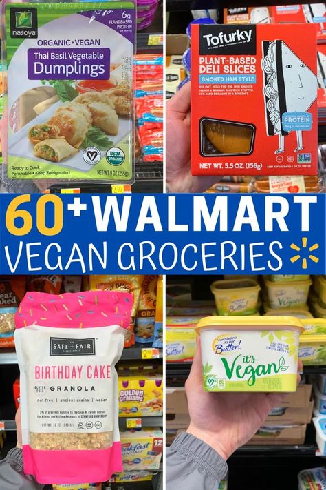 This vegan grocery list has everything you need. And there's over 60 items on this Walmart vegan grocery list so no matter what you're looking for, you'll find it here! Vegan Food List Grocery Store, Store Bought Vegan Snacks, Healthy Walmart Finds, Vegan Foods List, Walmart List, Vegan Aldi, Vegan Groceries, Vegan On A Budget, Vegan Shopping List