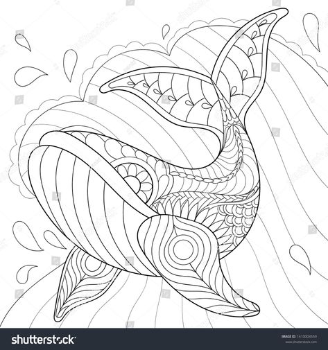 Whale Zentangle, Whale Coloring Pages, Whale Drawing, Whale Illustration, Wildlife Animals, Sea Animals, Mandala Art, Colouring Pages, Adult Coloring Pages