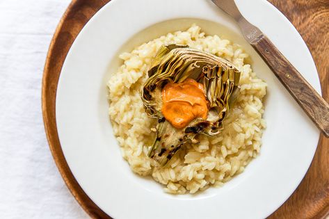 Grilled Artichoke Risotto @dessertfortwo Fancy Vegetarian Dinner, Roasted Vegetable Lasagna, Cooked Oysters, Grilled Artichoke, Roasted Fennel, Vegetable Lasagna, Romantic Meals, Dessert For Two, Easy Baked Chicken