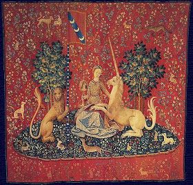 The Lady And The Unicorn, Lady And The Unicorn, Unicorn Tapestries, Unicorn Cross Stitch Pattern, Sense Of Sight, Medieval Tapestry, Earth Design, Medieval Period, The Unicorn