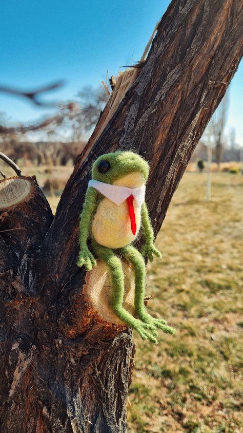 Needle Felted Frog And Toad, Needle Felt Frog, Needle Felted Frog, Frog Accessories, Felted Frog, Frog Life, Chill Zone, Crochet Frog, Felt Embroidery