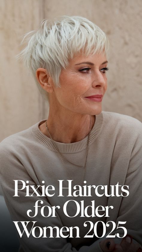 Looking for an easy-to-maintain yet fashionable hairstyle? These pixie haircuts for older women are perfect for those over 50, 60, or even 80 who want a short, stylish, and effortless look. Whether you prefer short pixie haircuts over 50 older women or want to embrace your natural gray hair with a pixie layered haircut, you’ll find the best inspiration for 2025 here. Try a longer pixie or a bold undercut for a modern twist Short Grey Hairstyles Over 50, Short Pixie Haircuts Over 50, Bold Undercut, Haircuts Over 50, Elegant Short Hair, Longer Pixie, Short Hair Looks, Wavy Pixie, Haircuts For Older Women