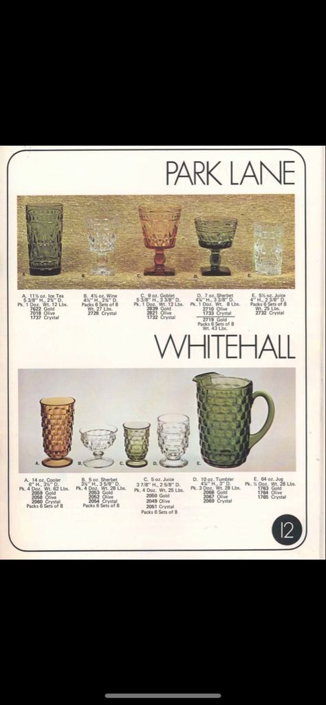 Vintage Glassware Collectible, Vintage Glass Catalog, Antique Identification, Antique Glassware Artful Home, Whitehall Glassware, Indiana Glass Patterns, Colorful Glassware, Antique Logo, Indiana Glass Company