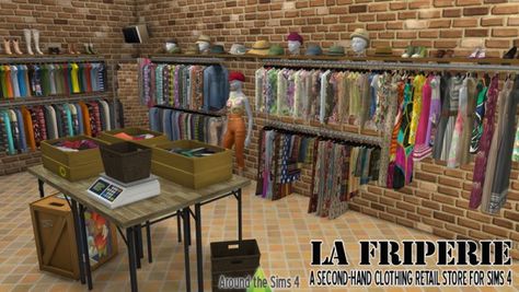 Around The Sims 4: La Friperie - a second-hand clothing retail store • Sims 4 Downloads Sims 4 Boutique, Clothing Retail Store, Around The Sims 4, Sims 4 Blog, Sims 4 Clutter, Casas The Sims 4, Sims4 Clothes, Sims 4 Update, Sims 4 Cc Furniture