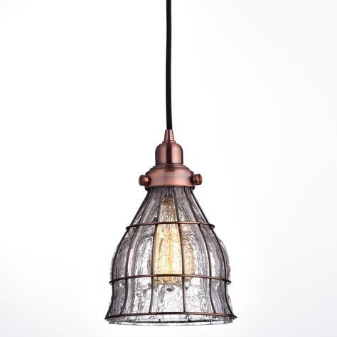 YOBO Lighting Vintage Cracked Glass Wire Cage Hanging Pendant Light, Red Antique Copper.   #lightfixtures #lighting #decor #lights #remodeling #pendantlight Kitchen Island Hanging Lights, Glass Farmhouse, Farmhouse Light, Glass Pendant Lights, Farmhouse Pendant Lighting, Vintage Pendant Lighting, Kitchen Island Lighting Pendant, Hanging Light Fixtures, Entry Hall